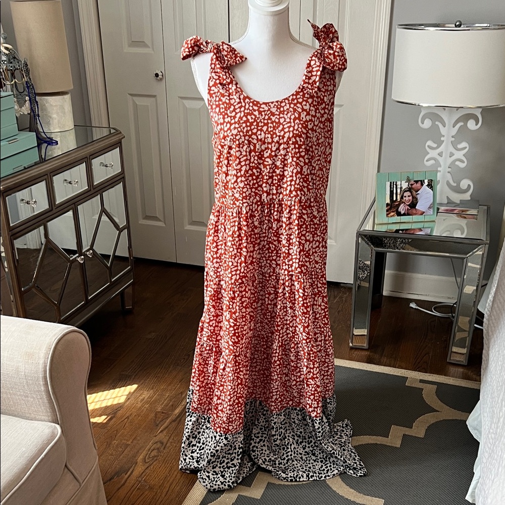 THML Rust, Cream & Navy Patterned Sundress Dress Size Medium - Adorable